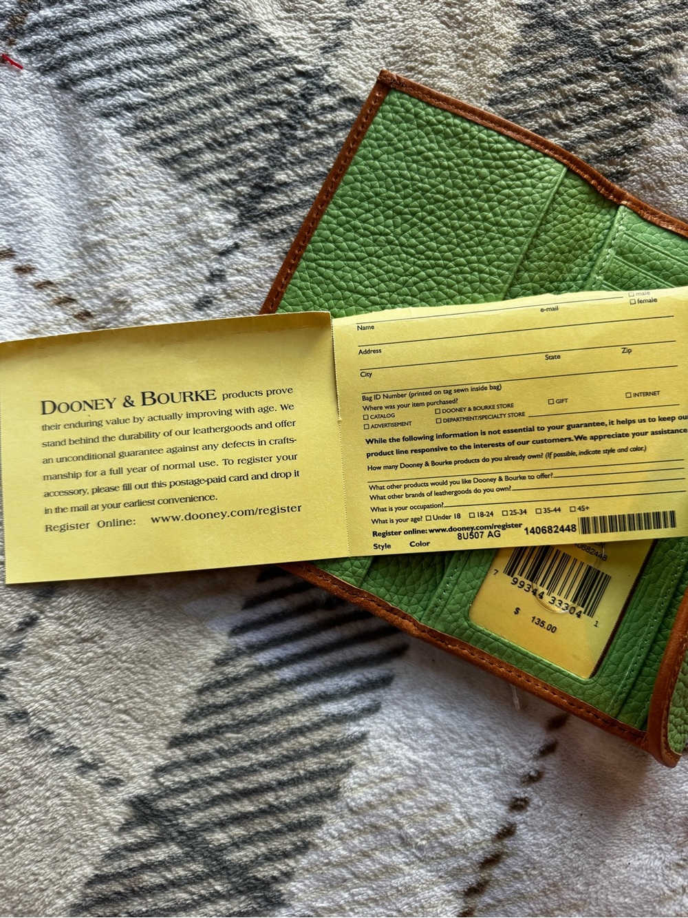 Dooney & Bourke Apple Green Leather Card & Key Holder with Brown Trim - Picture 2 of 5